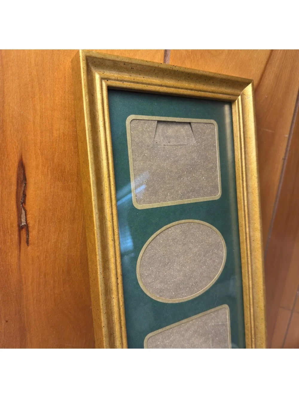 Vintage Gold Tone 5 Opening Collage Picture Frame Green Mat 7.5x21.5